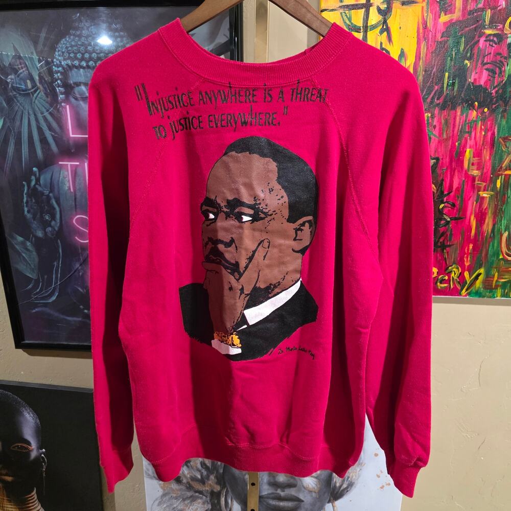 80s MLK Rare Vintage Red Black History Grunge AOP Double Sided Crew Sweater XL